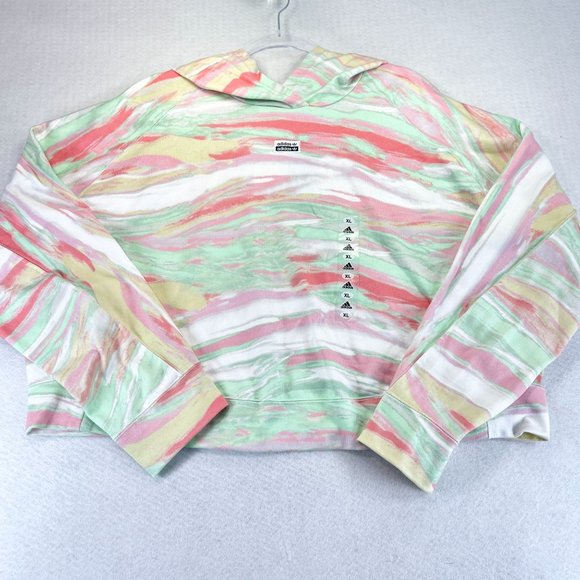 NEW ADIDAS ORIGINALS Womens 1X Plus Cropped Hoodie Multi Color Pastel Pullover - Picture 2 of 11